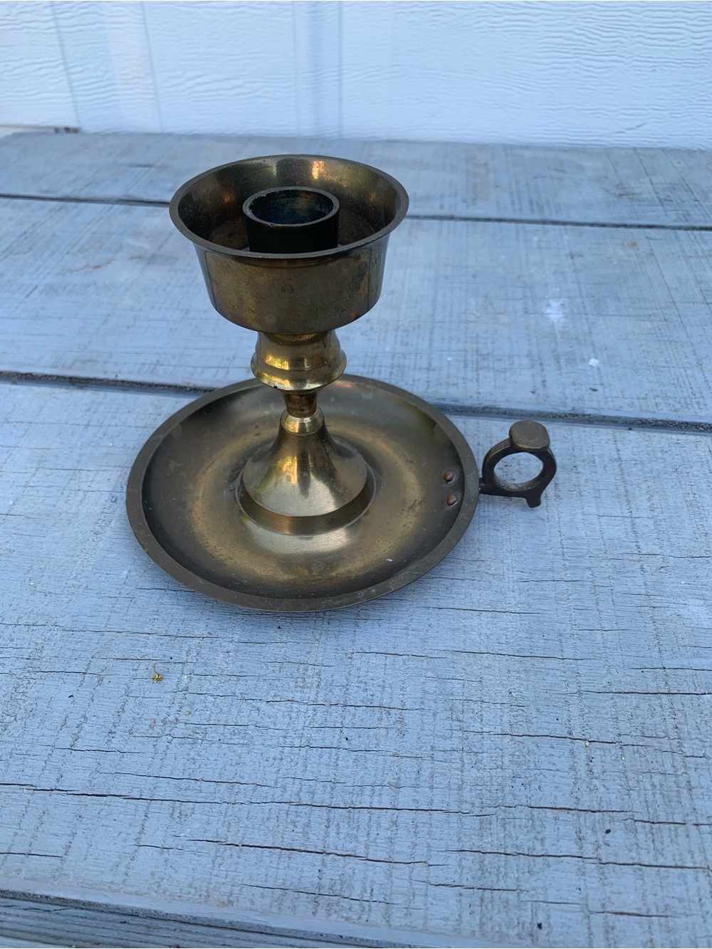 Vintage Commodore Solid Brass Candlestick Holders Heavy Mid-Century  Ring Handle